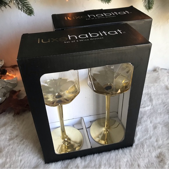 4 Luxe Habitat Yellow Gold Jewel Shaped Wine Glass Box Set - Picture 5 of 5